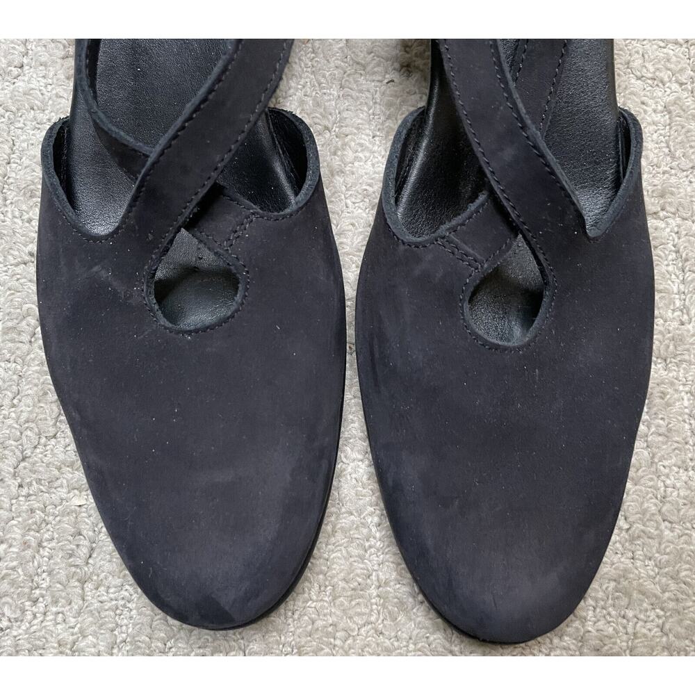 Arche Black Nubuck Suede Shoes 41 10 Cross Strap Wedge Heels Slingbacks - Picture 8 of 11